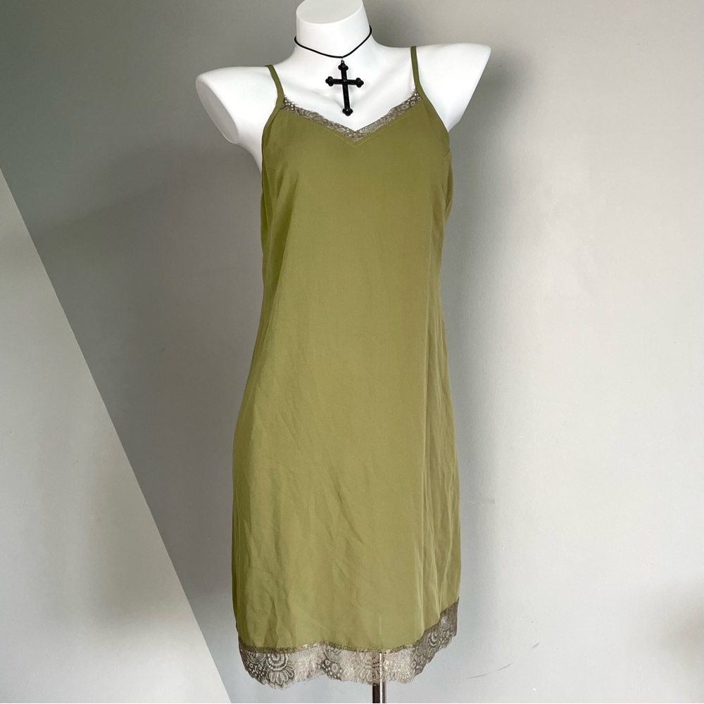Grunge Green Lace Trim Slip Dress